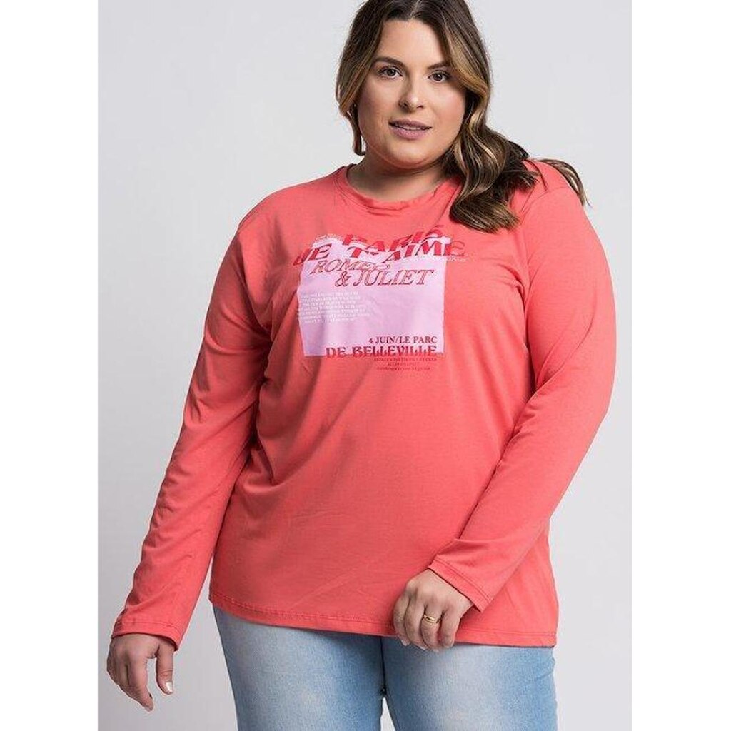Blusa Feminina Plus Size Manga Longa Visco Estampada "Romeu Juliet" - Serena