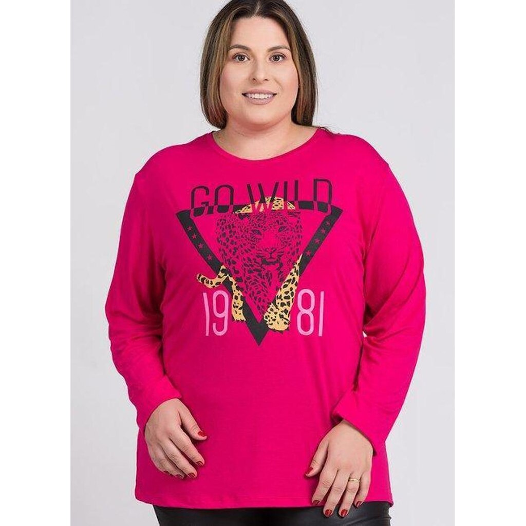 Blusa Feminina Plus Size Manga Longa Visco Estampada "Tigre" - Serena