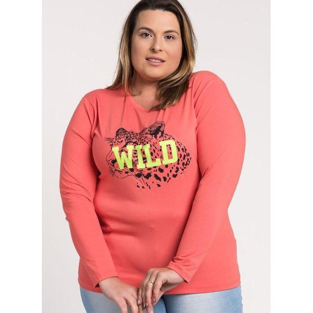 Blusa Feminina Plus Size Manga Longa Visco Estampada "Wild" - Serena