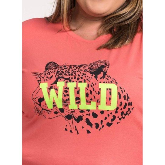 Blusa Feminina Plus Size Manga Longa Visco Estampada "Wild" - Serena