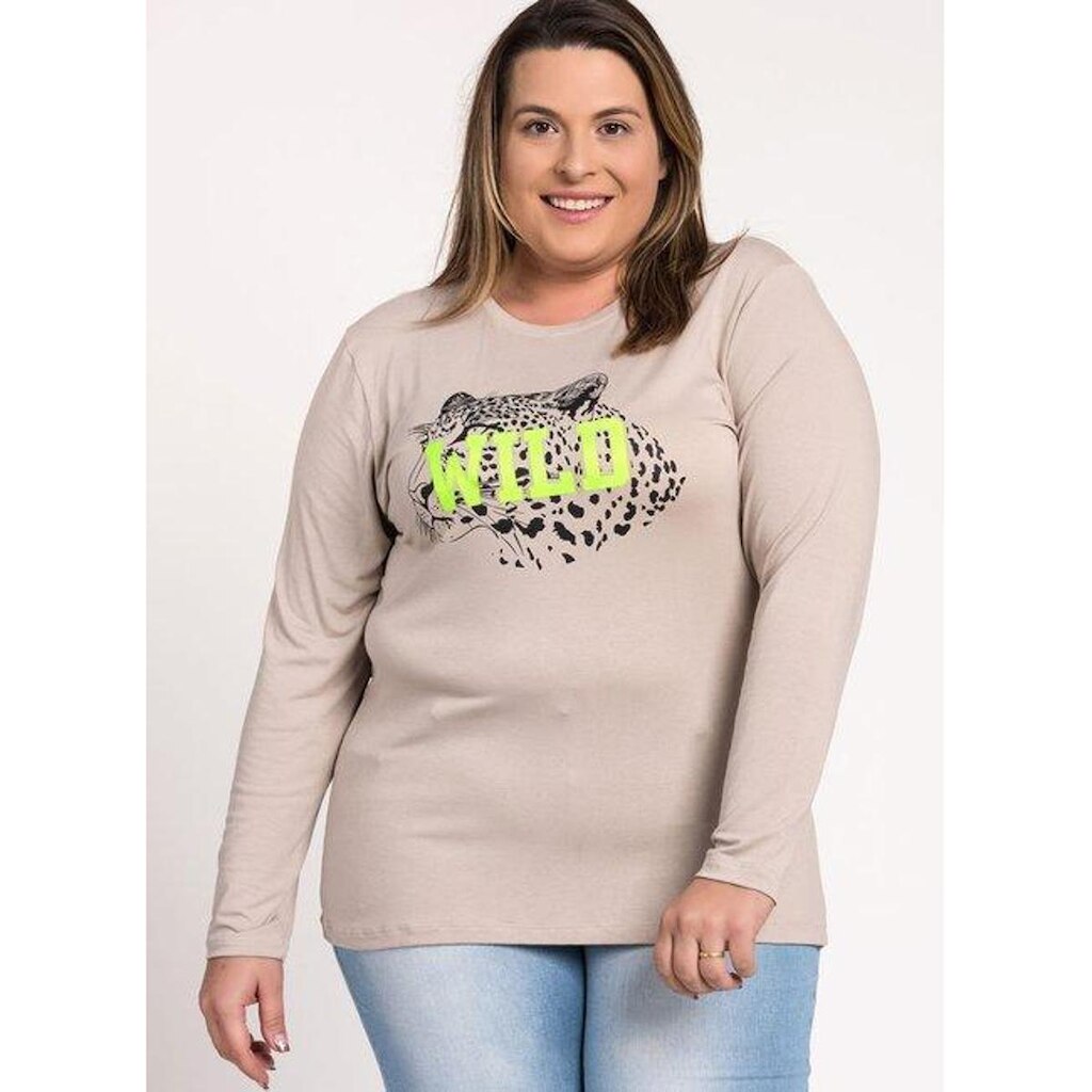 Blusa Feminina Plus Size Manga Longa Visco Estampada "Wild" - Serena