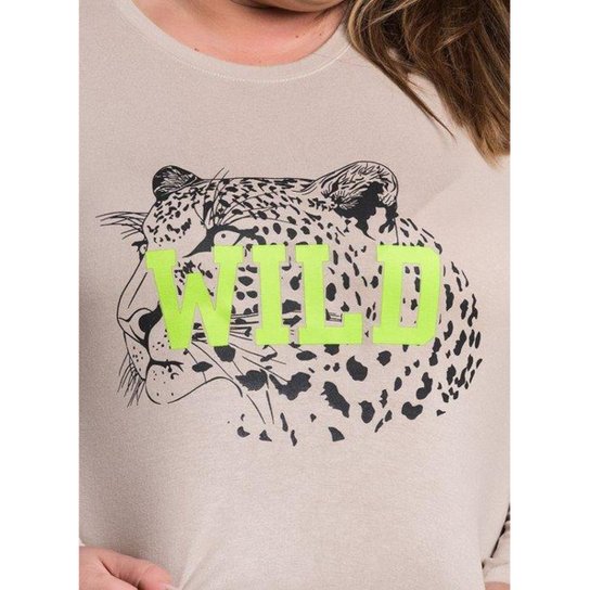 Blusa Feminina Plus Size Manga Longa Visco Estampada "Wild" - Serena