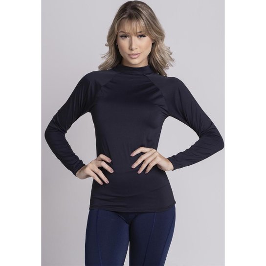 Blusa Feminina Proteção UV Segunda Pele Térmica Poliéster Manga Longa Academia - Preto Menor preço em Blusa Feminina Proteção UV Segunda Pele Térmica Poliéster Manga Longa Academia - Preto