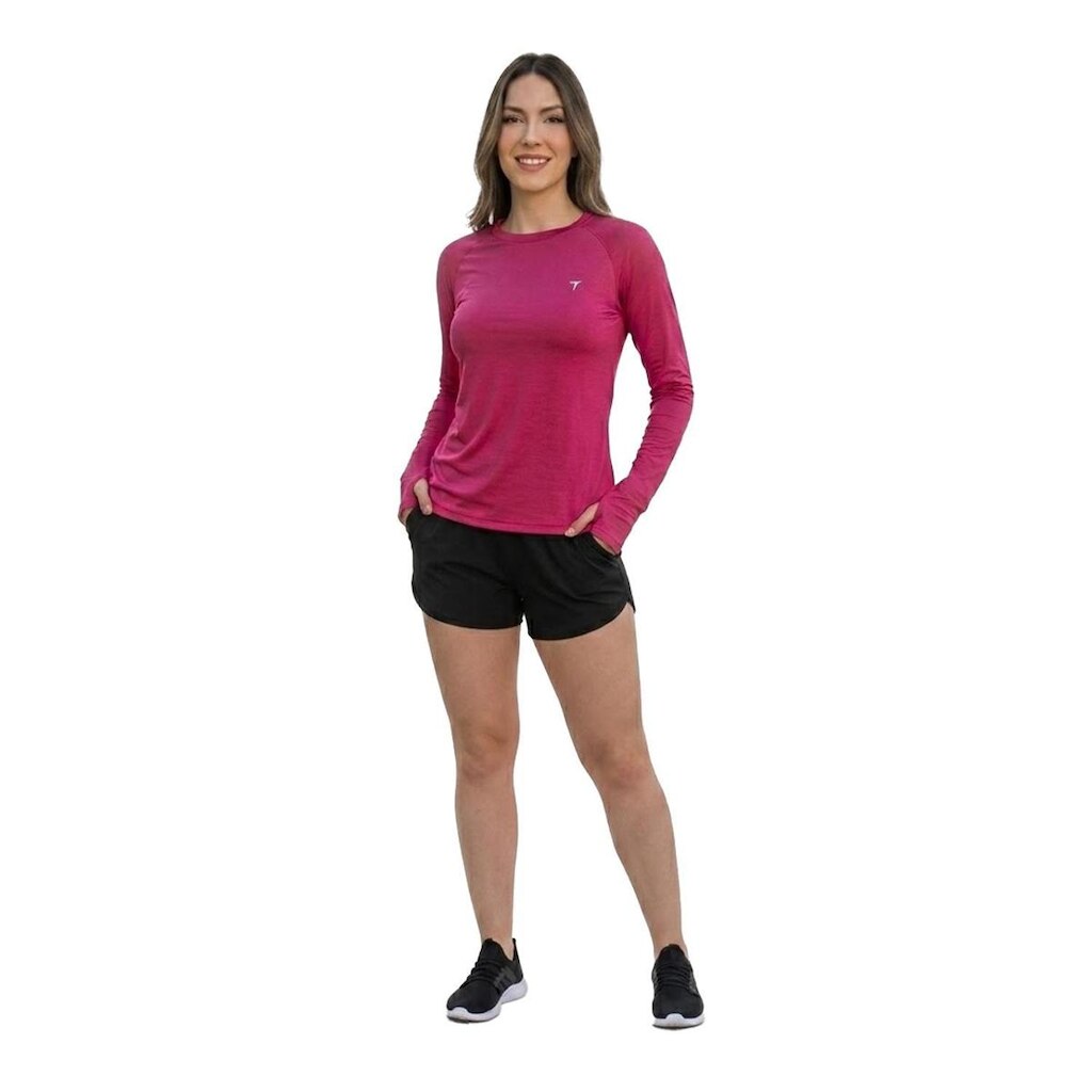 Blusa Feminina Raglan Manga Longa com Dedeira, Proteção UV