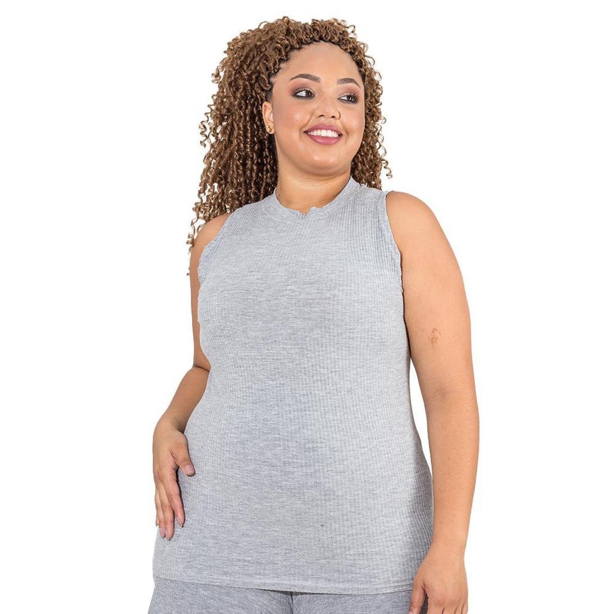 blusa gola alta canelada plus size
