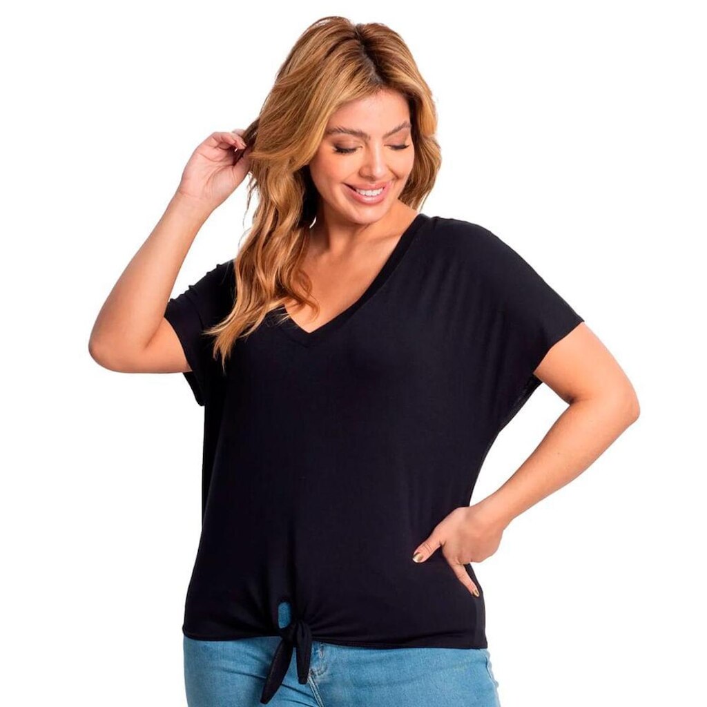 Blusa Feminina Rovitex Plus Size Decote V Preto