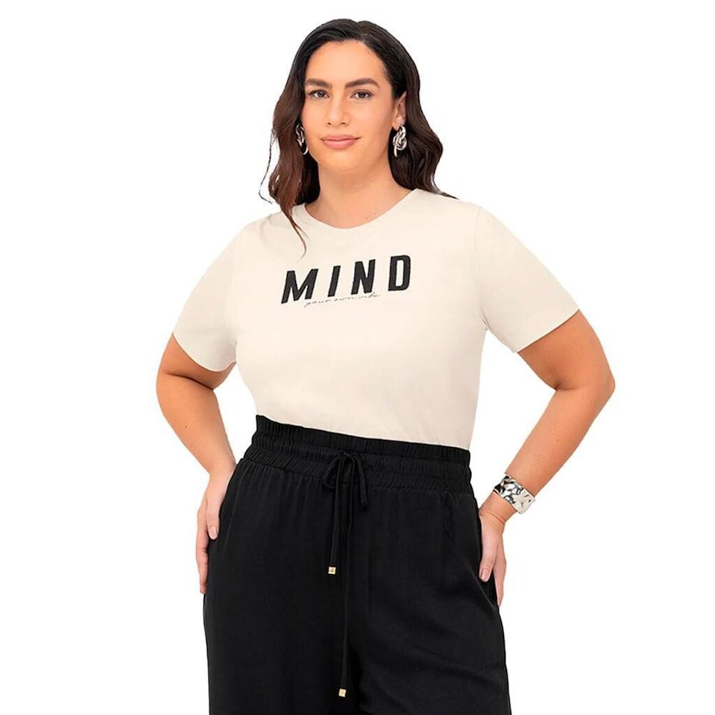 Blusa Feminina Secret Glam Plus Size Mind Bege Claro