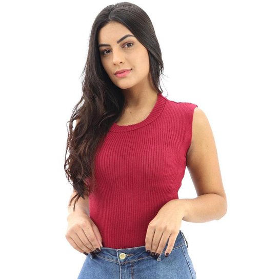 Blusa Feminina Tricot Trico Lã Regata Lisa Gola Careca Verão - Vinho Menor preço em Blusa Feminina Tricot Trico Lã Regata Lisa Gola Careca Verão - Vinho