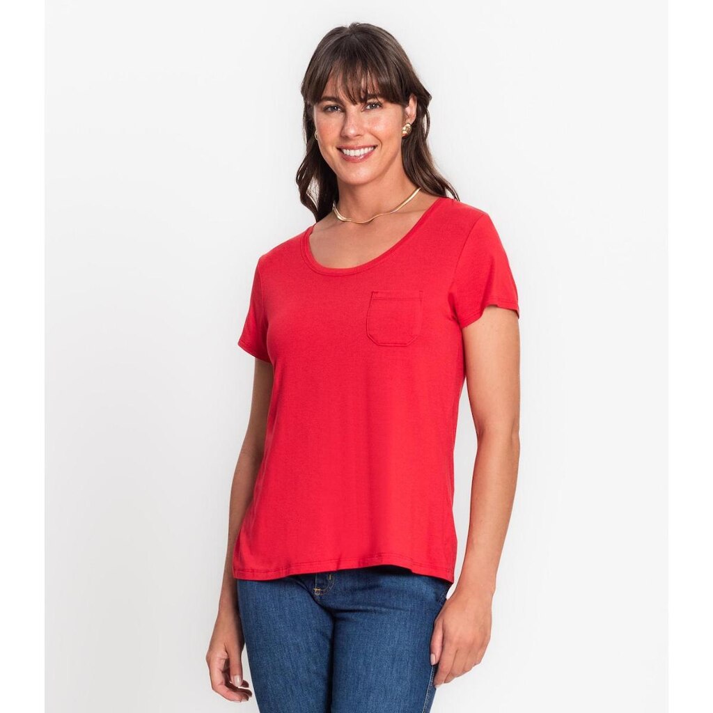 Blusa Feminina Viscotorcion Com Bolso Rovitex Vermelho