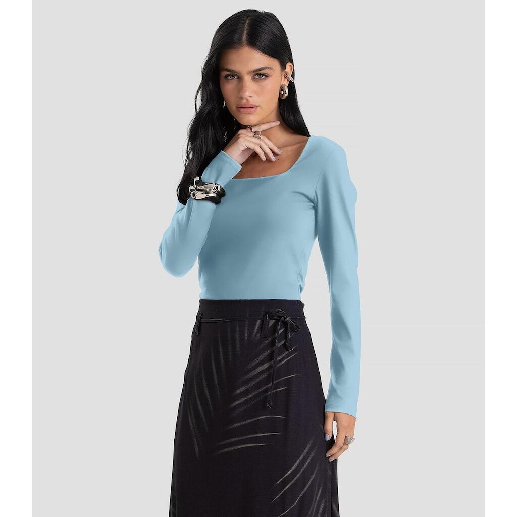 Blusa Feminino Cotton Manga Longa Dianna Azul
