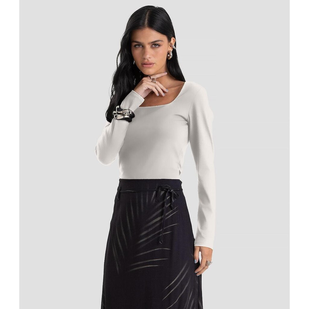 Blusa Feminino Cotton Manga Longa Dianna Bege