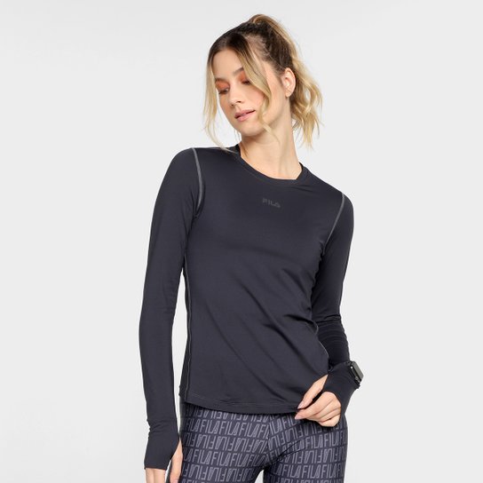 Blusa Fila Compress Slim Manga Longa Feminina - Preto Menor preço em Blusa Fila Compress Slim Manga Longa Feminina - Preto