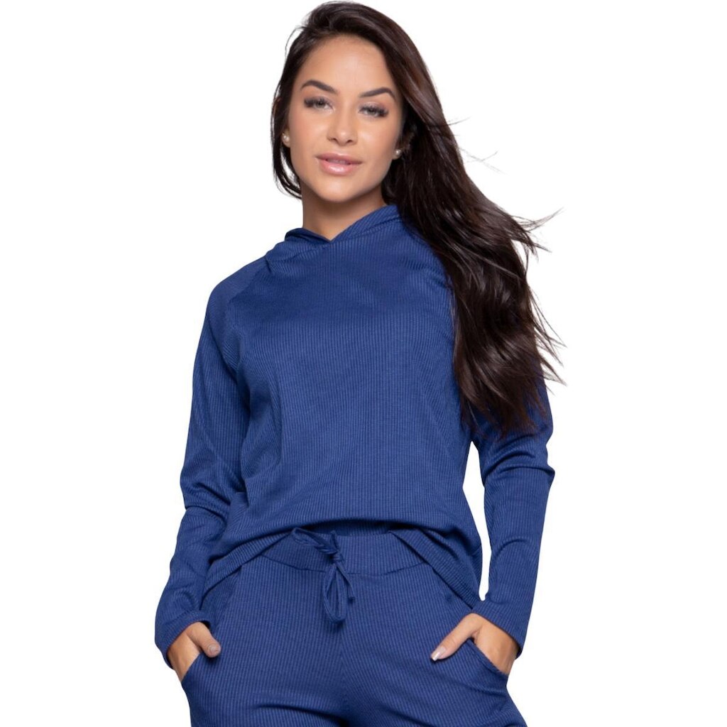 Blusa Fitness Comfy Canelada Serra e Mar Com Capuz Roupa Para Treino Frio Moda Feminina Academia