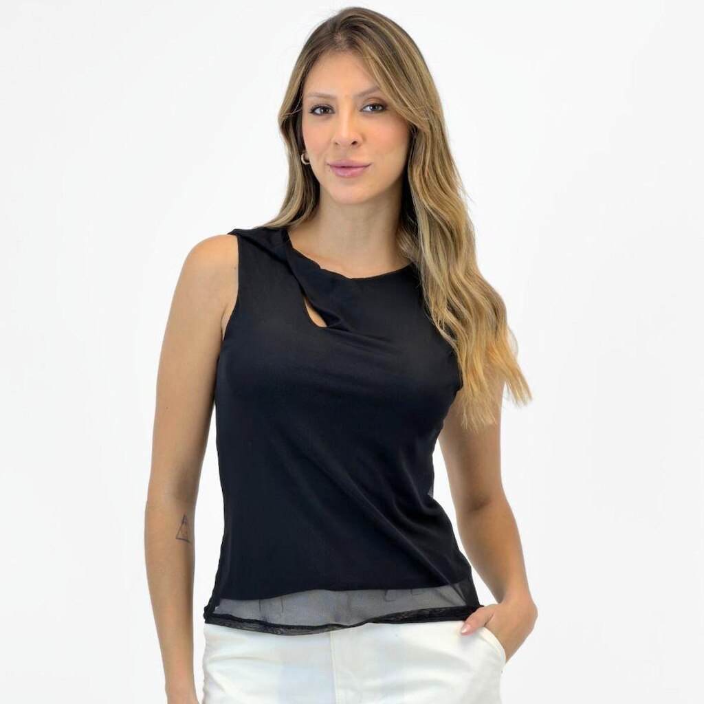 Blusa Formitz Regata em Tule Gola Redonda Feminina