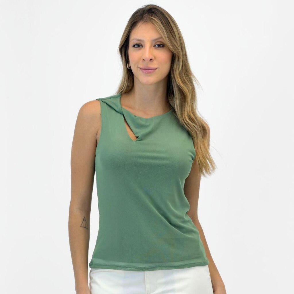 Blusa Formitz Regata em Tule Gola Redonda Feminina