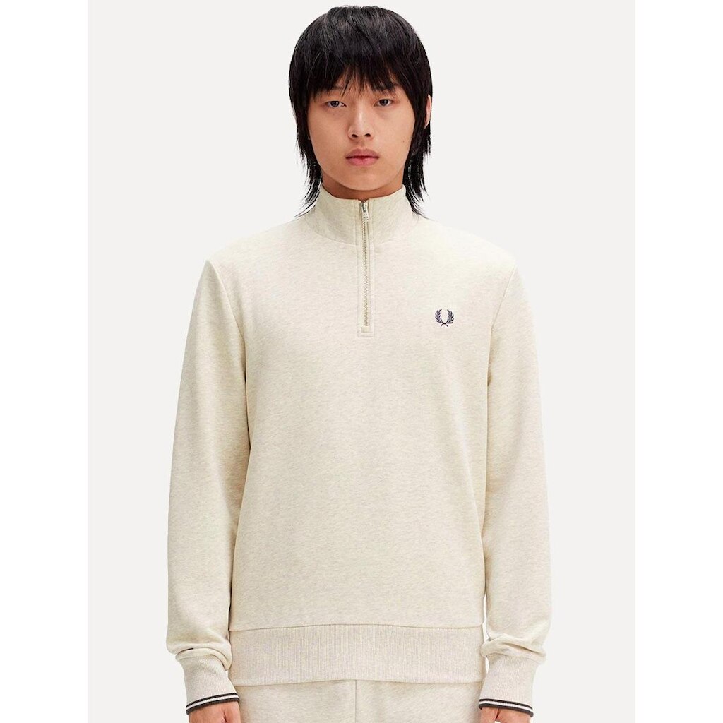 Blusa Fred Perry Moletom Masculina Regular Half Zip Off-White Mescla
