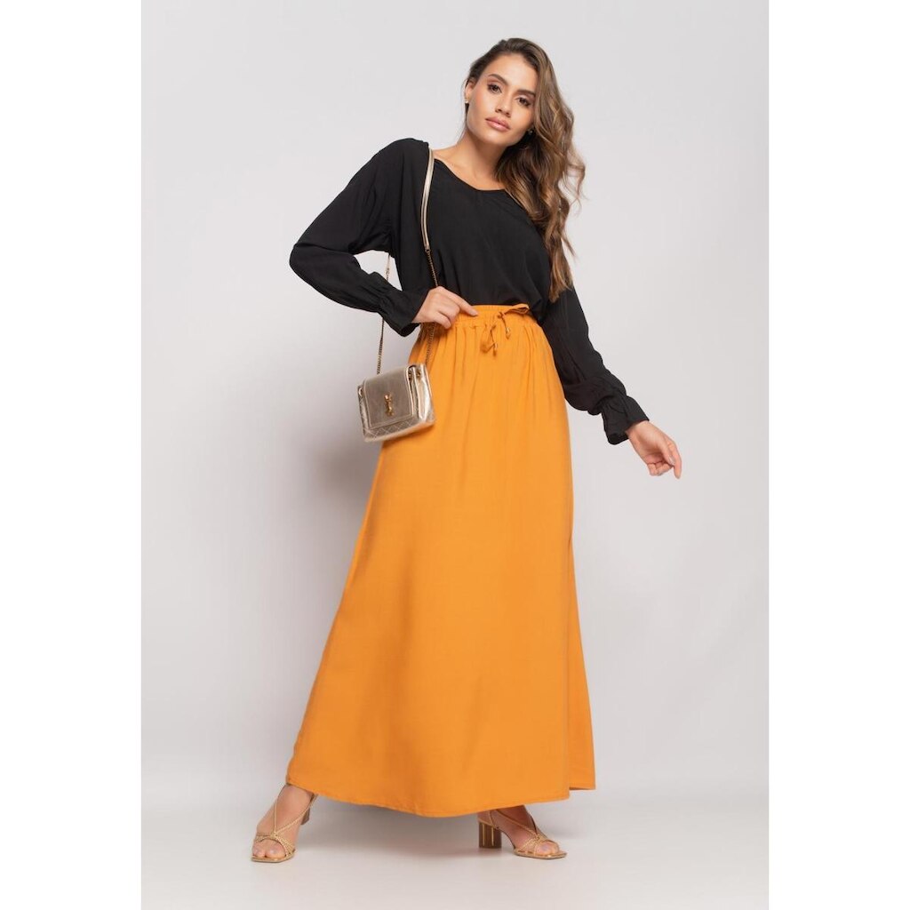 Blusa Gola V Manga Babado Viscolinho Salvatore