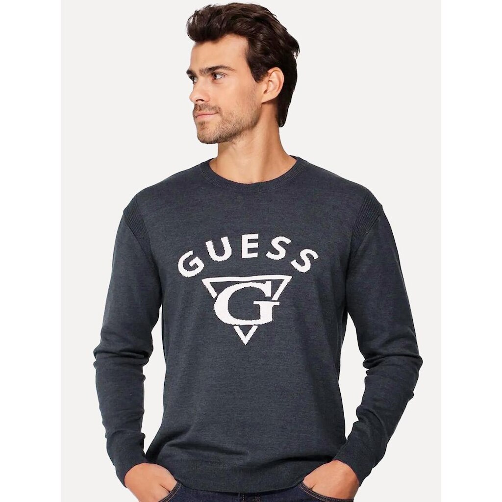 Blusa Guess Masculina Tricot Pullover Triangulo Azul Marinho