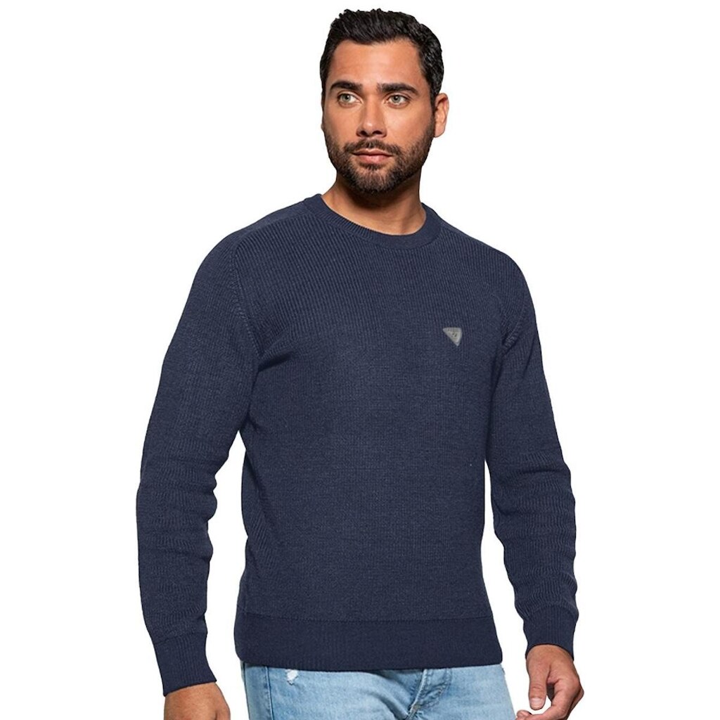 Blusa Guess Tricot Pullover Estonado Logo Azul Marinho