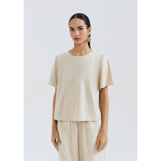 Blusa Hering Manga Morcego Em Viscose Feminina - Bege Menor preço em Blusa Hering Manga Morcego Em Viscose Feminina - Bege