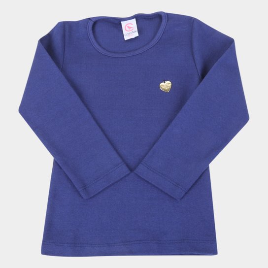 Blusa Infantil Costão Básica Rib Manga Longa Feminina - Marinho Menor preço em Blusa Infantil Costão Básica Rib Manga Longa Feminina - Marinho