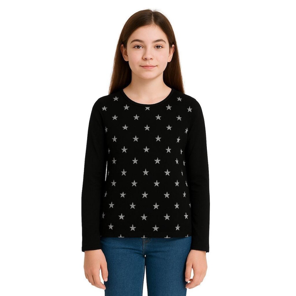 Blusa Infantil e Juvenil Manga Longa com Estampa de Estrelinhas Kyly