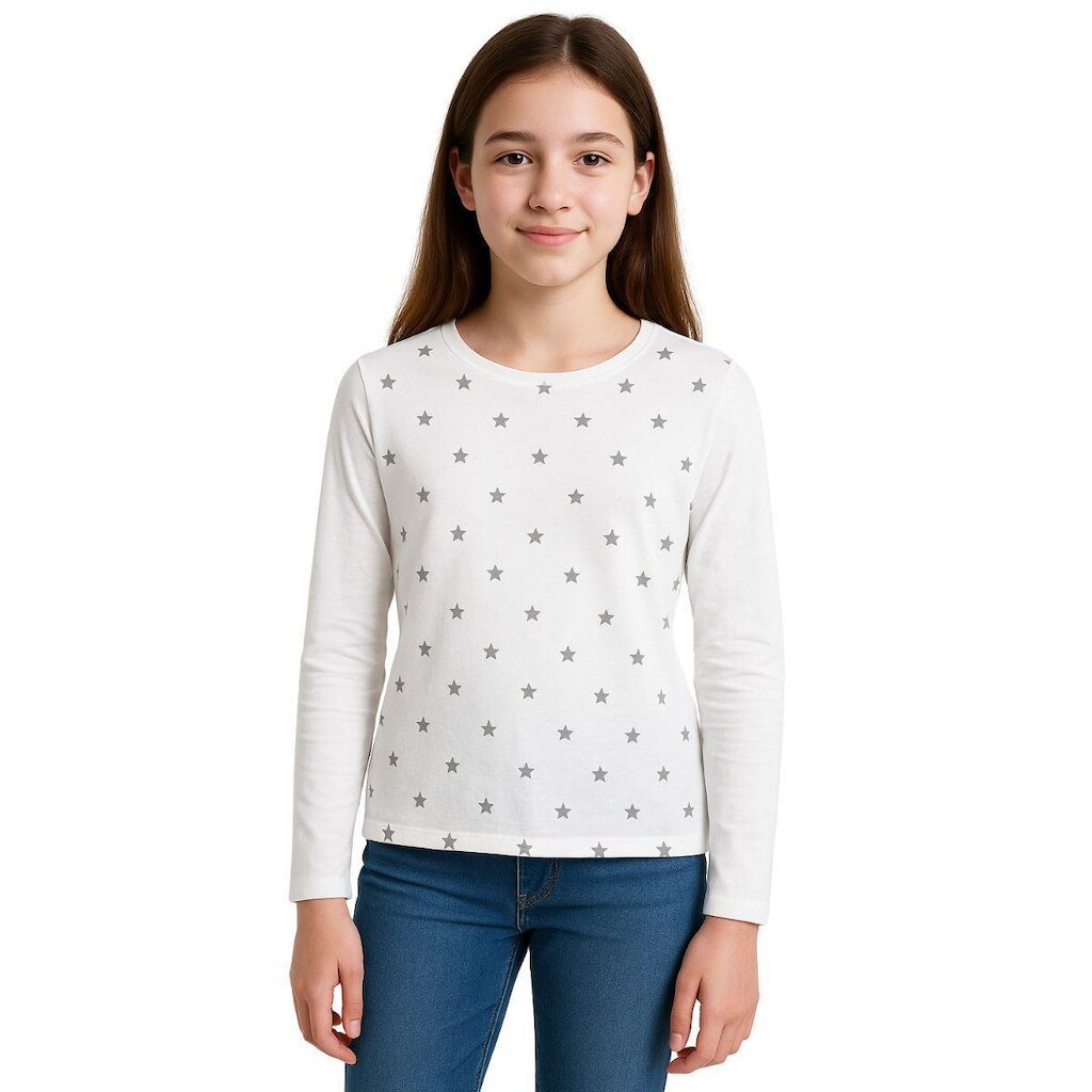 Blusa Infantil e Juvenil Manga Longa com Estampa de Estrelinhas Kyly