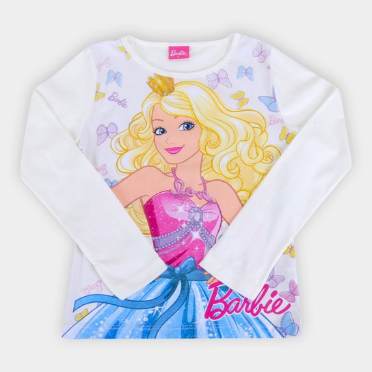 Blusa Infantil Fakini Barbie Manga Longa Feminina - Off White Menor preço em Blusa Infantil Fakini Barbie Manga Longa Feminina - Off White