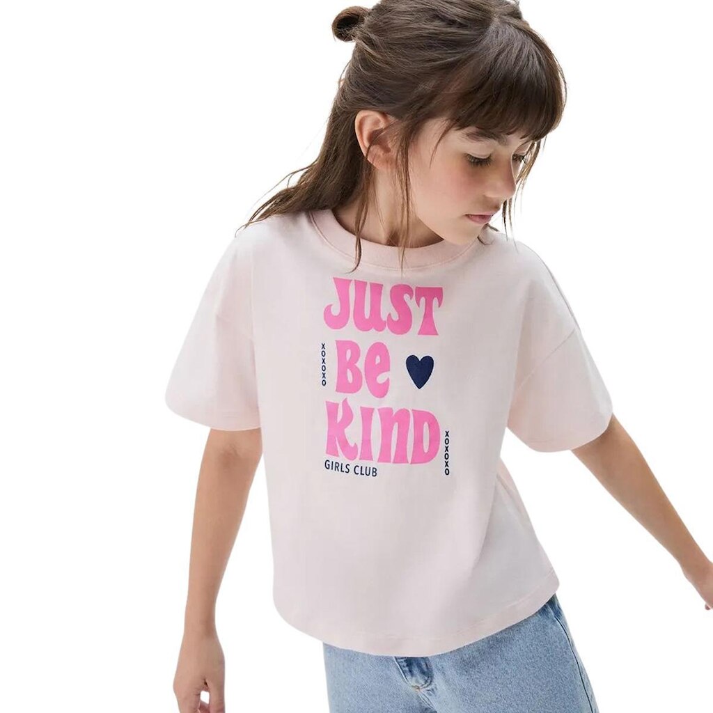 Blusa Infantil Hering Estampada Just Be Kind Rosa