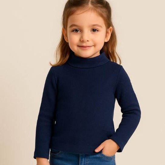 Blusa Infantil Manga Longa Canelada Kely Kety - Azul Escuro Menor preço em Blusa Infantil Manga Longa Canelada Kely Kety - Azul Escuro