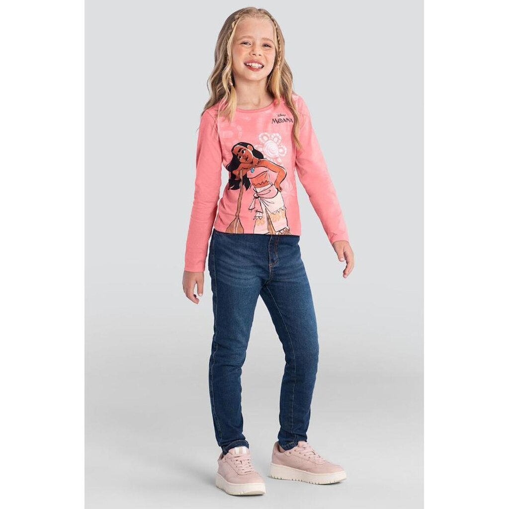 Blusa infantil menina da Moana com glitter Brandili Rosa