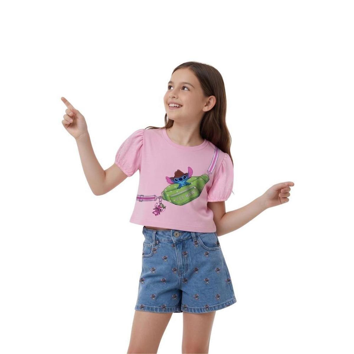 Blusa Infantil Menina Disney Stitch Western Alphabeto - Rosa | Netshoes