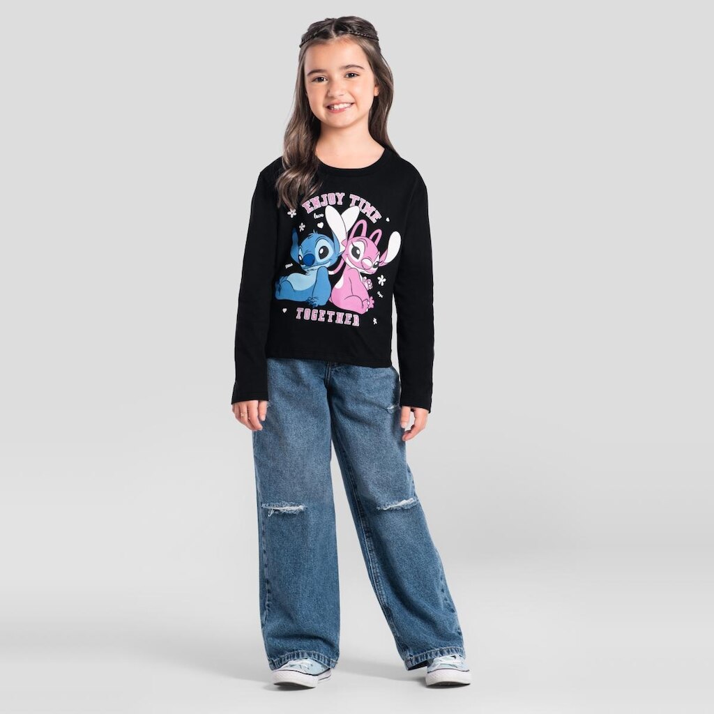 Blusa infantil menina do Stitch com glitter Brandili