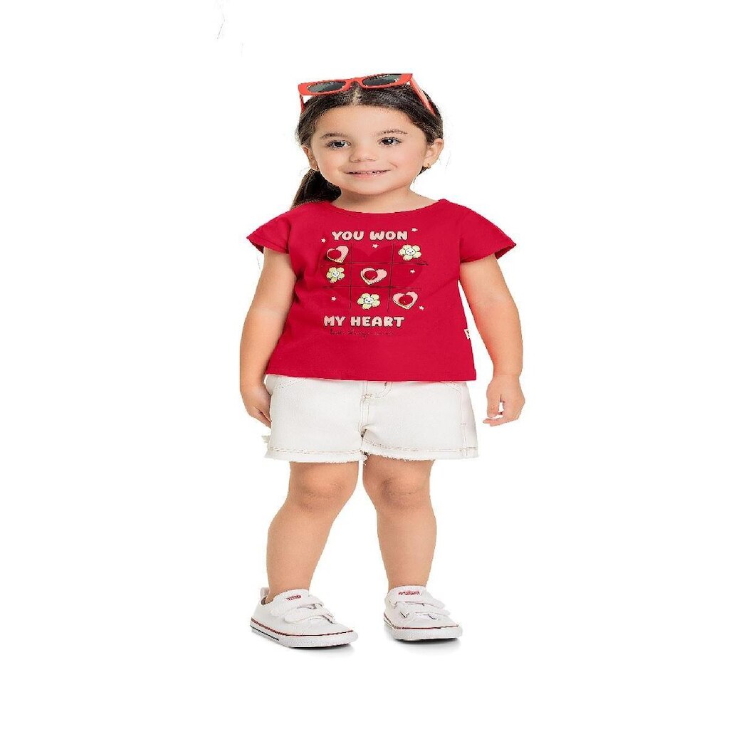 Blusa Infantil Menina Efeito Glitter E Pompom Heart