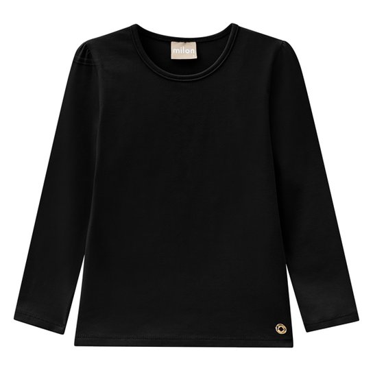 Blusa Infantil Milon Manga Longa Cotton Básica Feminina - Preto Menor preço em Blusa Infantil Milon Manga Longa Cotton Básica Feminina - Preto