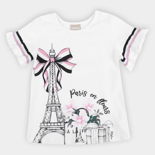 Blusa Infantil Milon Paris Manga Com Babado Feminina - Off White Menor preço em Blusa Infantil Milon Paris Manga Com Babado Feminina - Off White