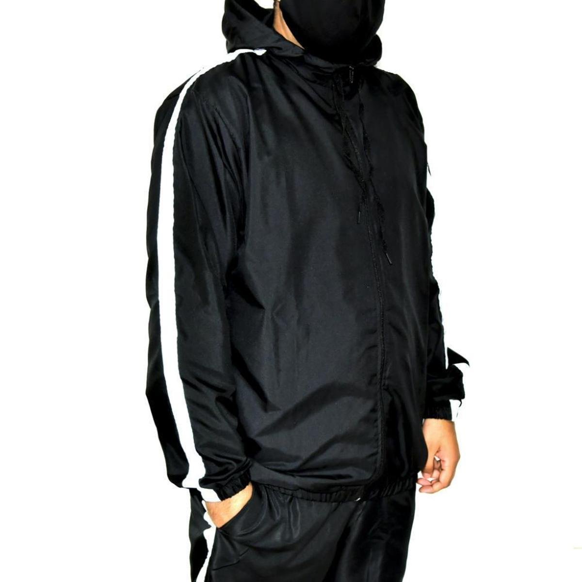 Blusa Jaqueta Corta Vento Liso de Tactel - Preto com Faixa Refletiva Menor preço em Blusa Jaqueta Corta Vento Liso de Tactel - Preto com Faixa Refletiva