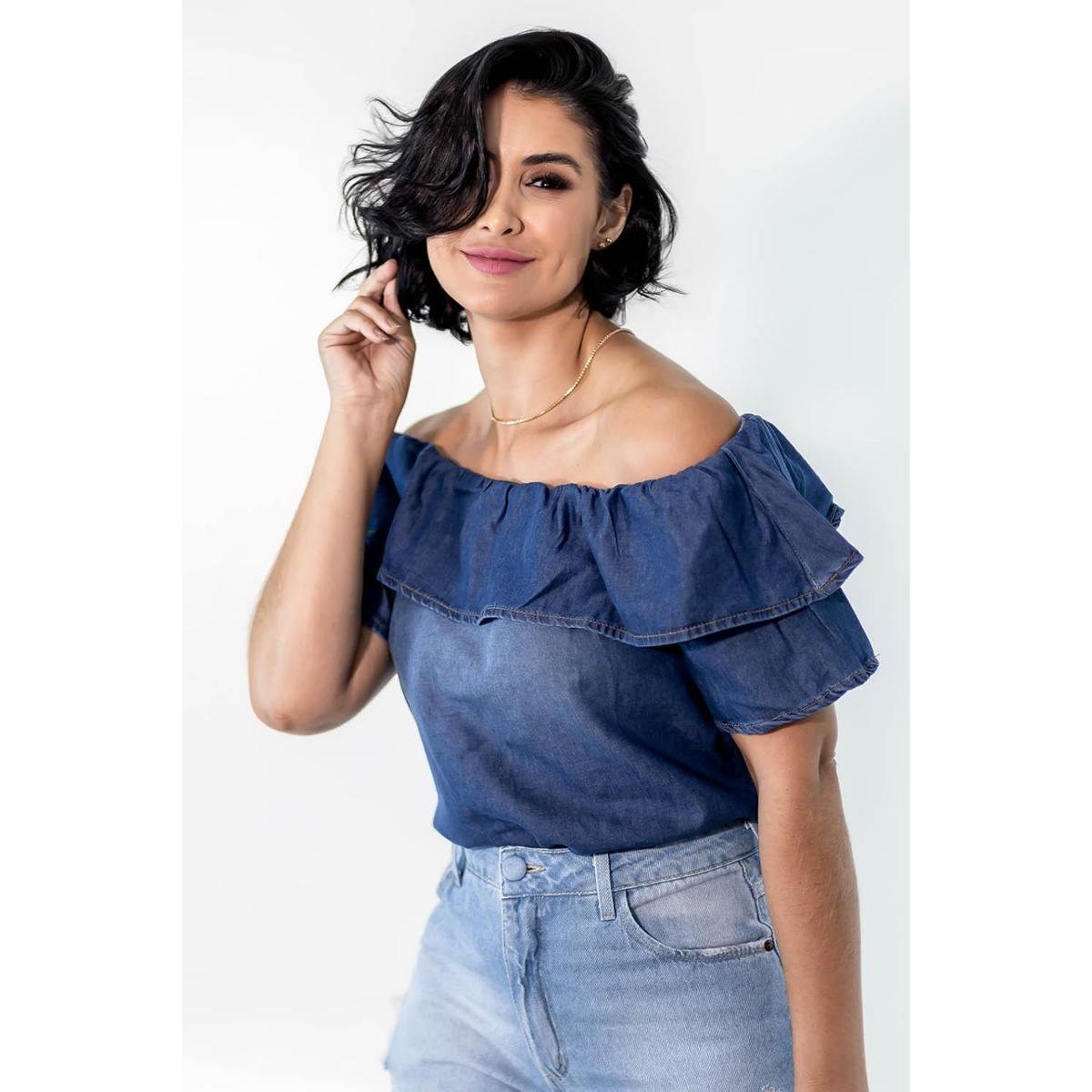 Calça Jeans Feminina Blusa Jeans Ciganinha Conjunto Calça Jeans