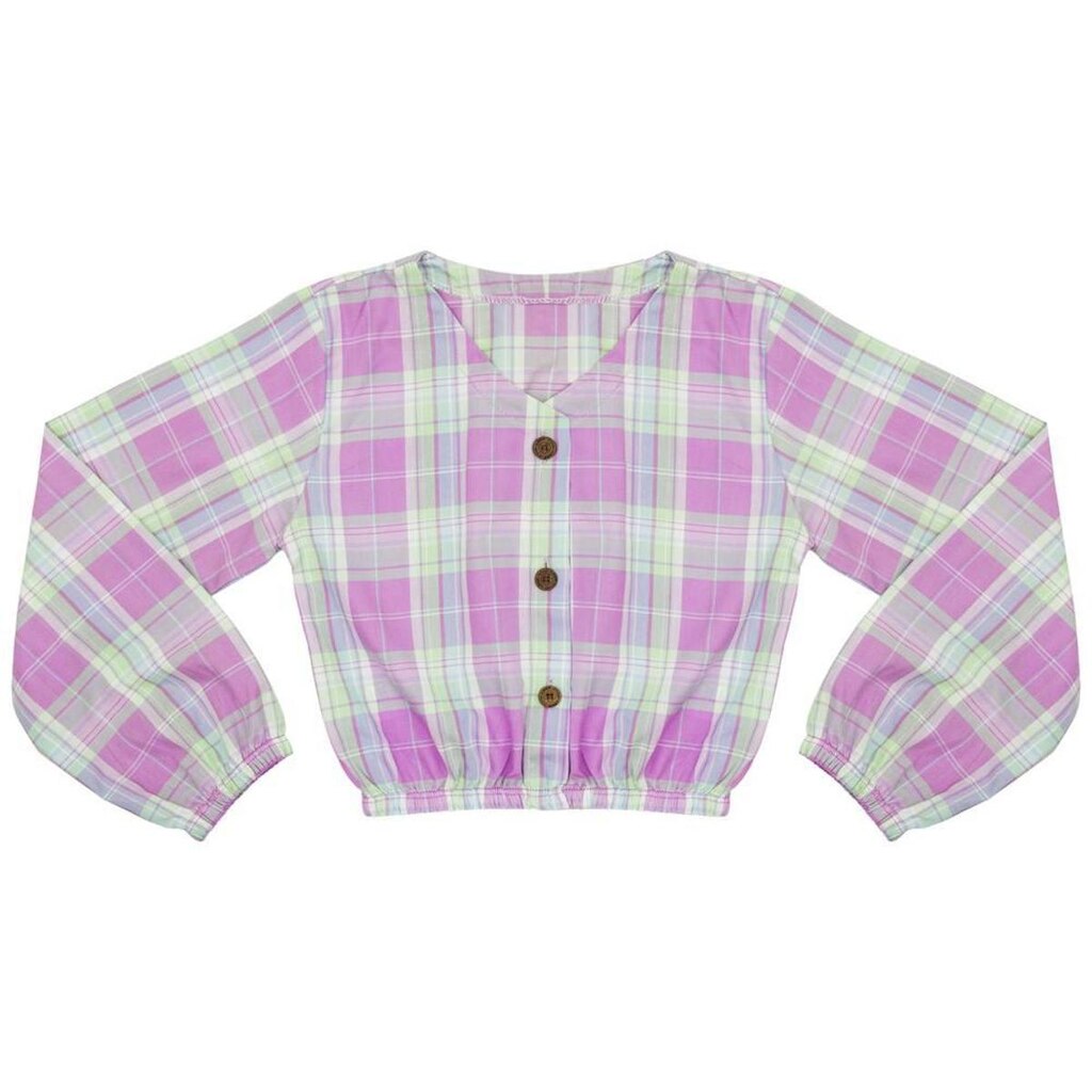 Blusa Juvenil Look Jeans Bata Xadrez Collor - PINK - 12