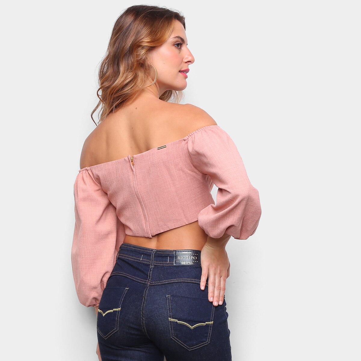 Blusa Lança Perfume Cropped Ombro A Ombro Manga 3/4 Feminina - 1