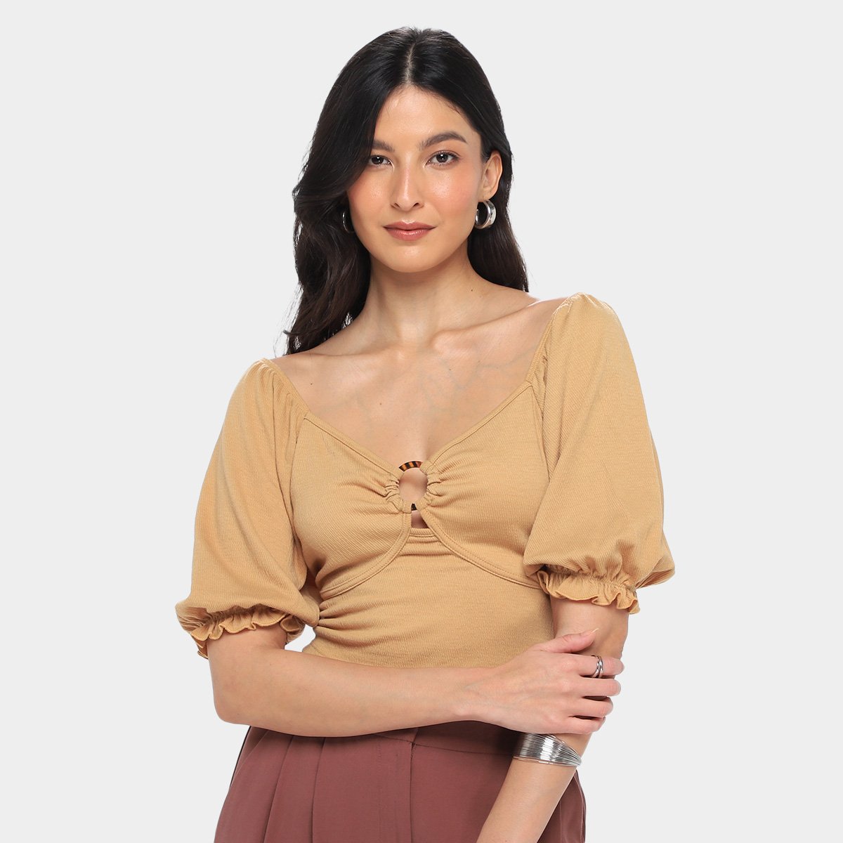 Blusa Lecimar Cropped Princesa Com Argola Manga 3/4 Feminina Menor preço em Blusa Lecimar Cropped Princesa Com Argola Manga 3/4 Feminina