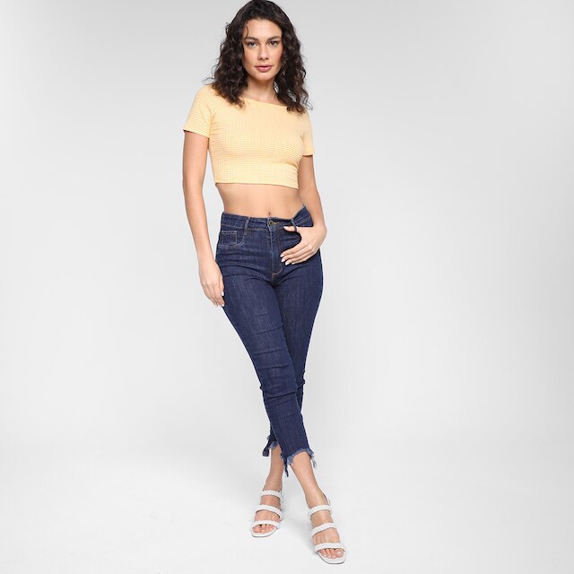 Blusa Lecimar Cropped Xadrez Feminina