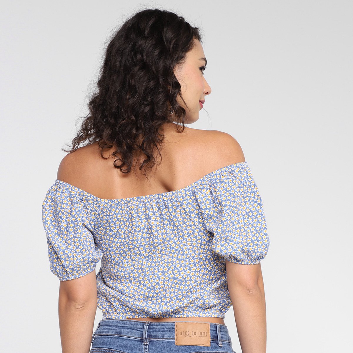 Blusa Lecimar Ombro a Ombro Zíper Floral - 1