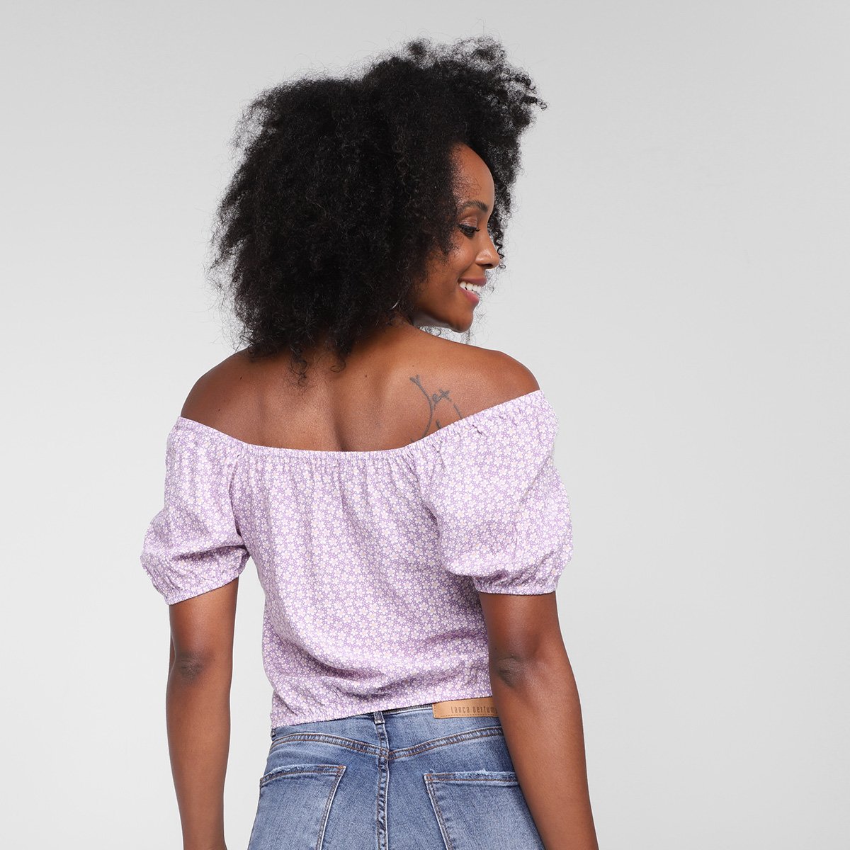 Blusa Lecimar Ombro a Ombro Zíper Floral - 1