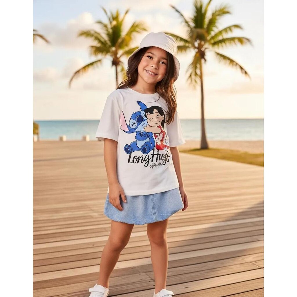 Blusa Lilo e Stitch Strass Abraço Gostoso Momi