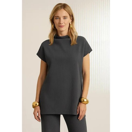 Blusa Lunender Alongada Com Gola Alta