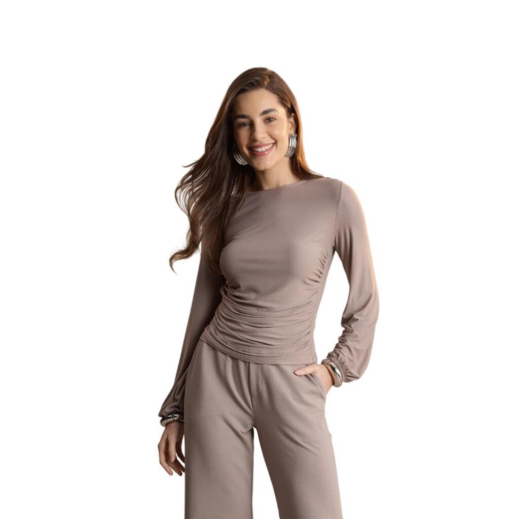 Blusa Lunender Mangas Longas Com Franzidos