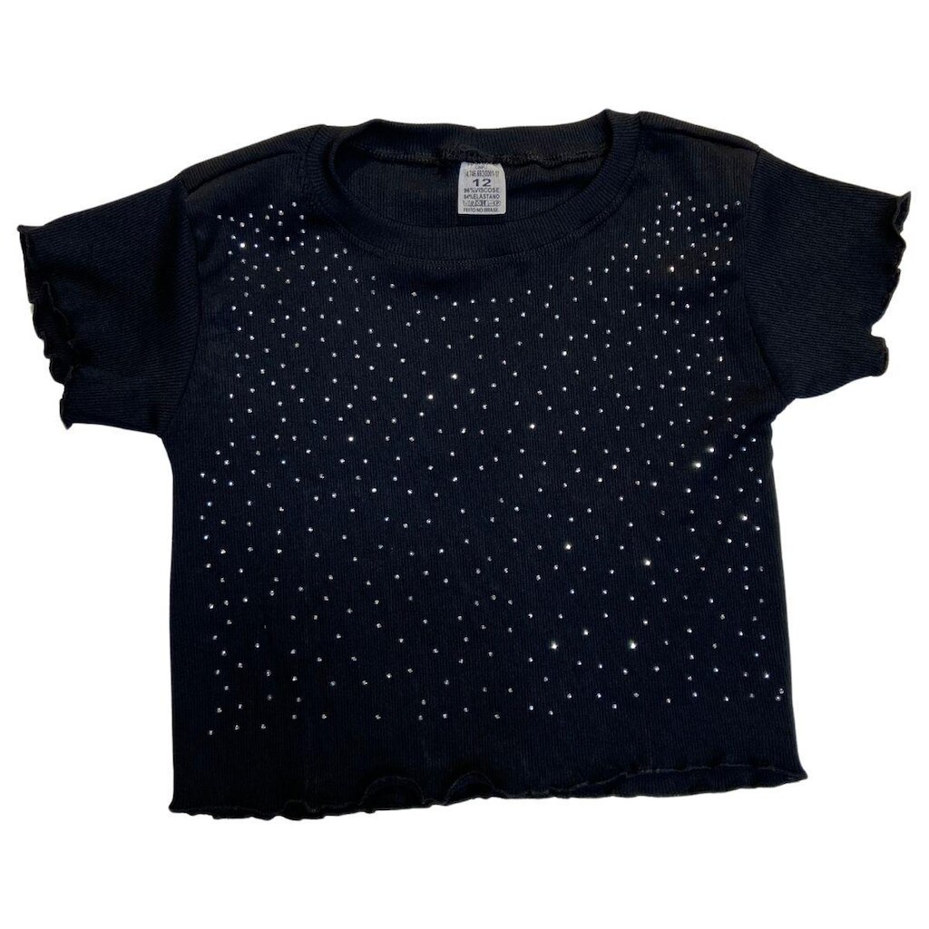 Blusa Magic Sky Kids Infantil Manga Curta Básica Com Strass Feminina