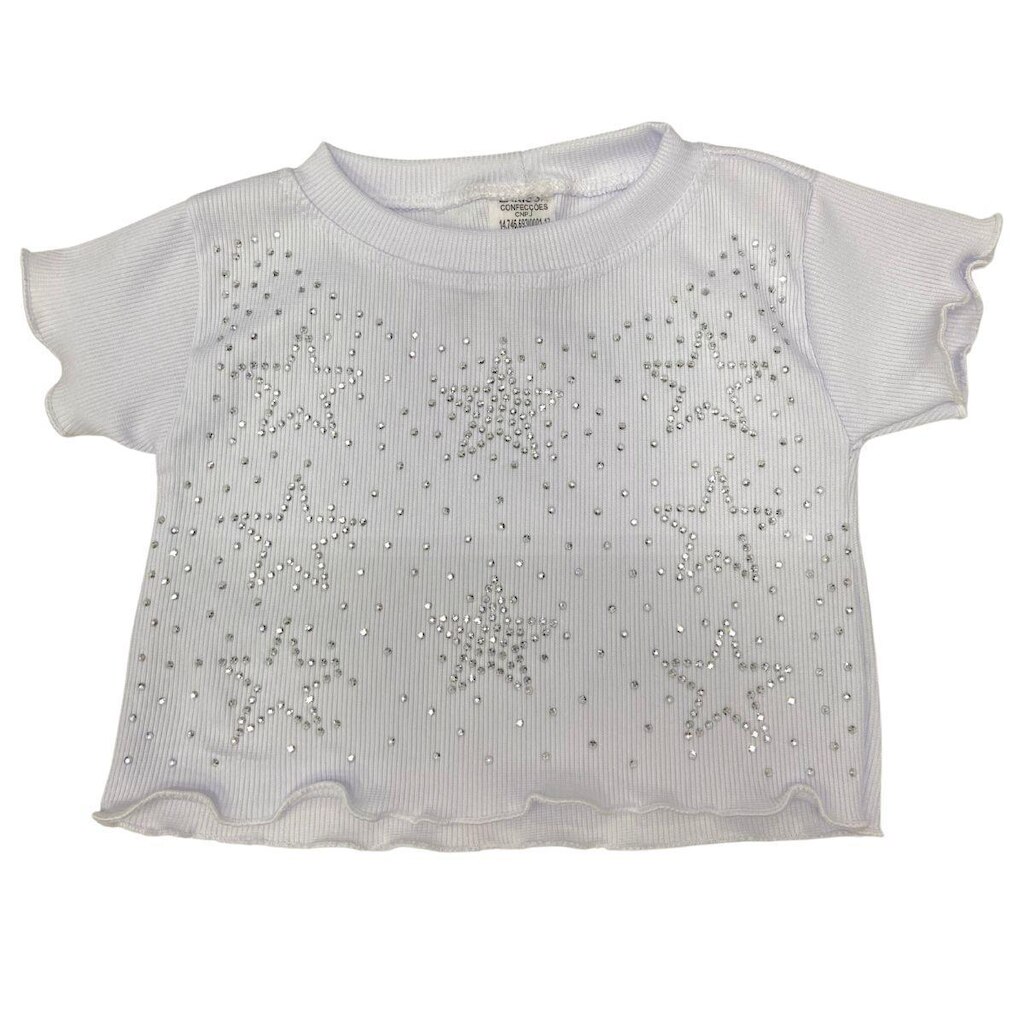 Blusa Magic Sky Kids Infantil Manga Curta Básica Com Strass Feminina