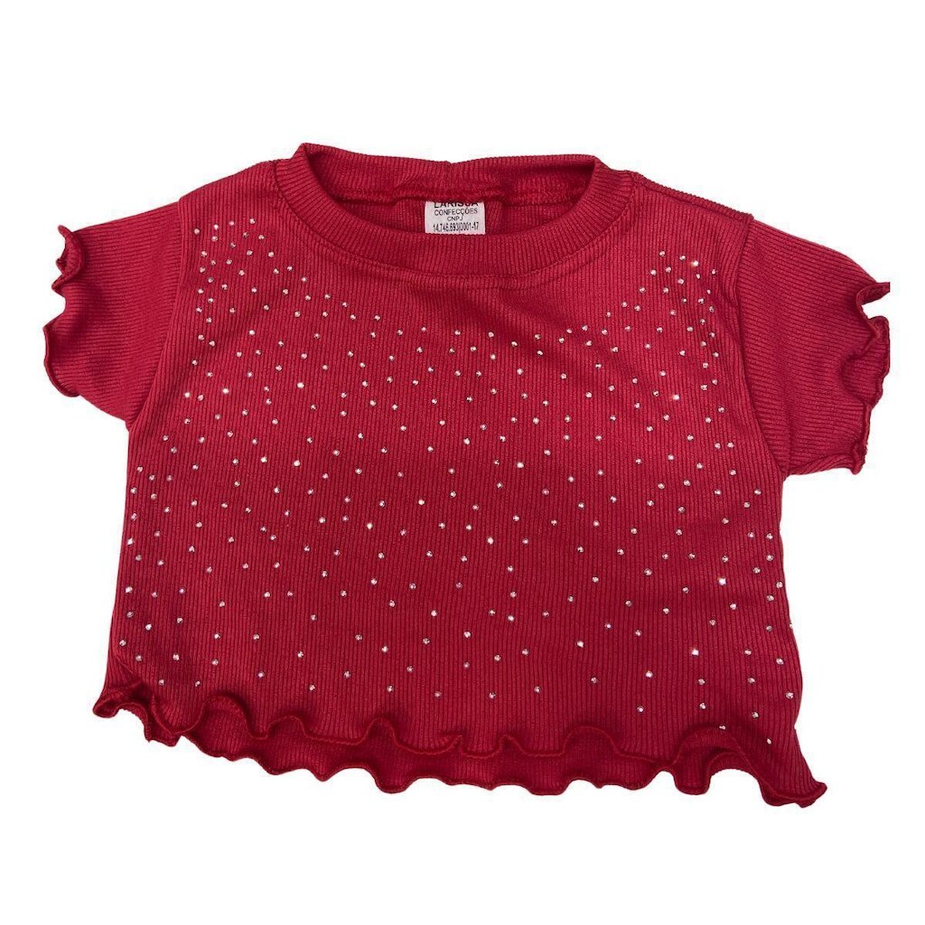 Blusa Magic Sky Kids Infantil Manga Curta Básica Com Strass Feminina